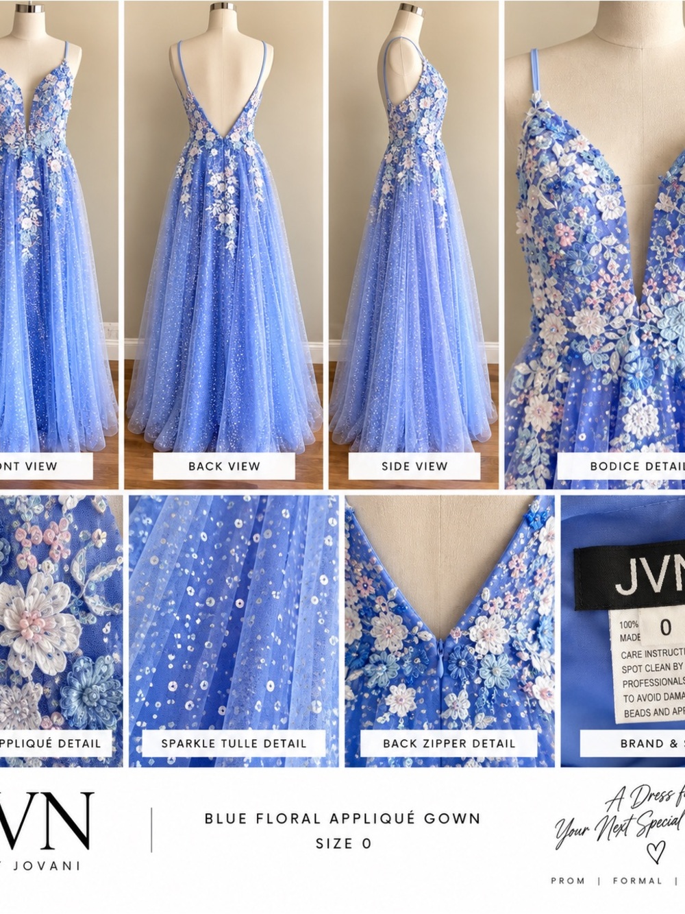 Jovani Lavender-Blue Floral Appliqué Formal Kids Dress